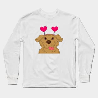 Happy cute brown dog wearing Valentine's heart shape headband Long Sleeve T-Shirt